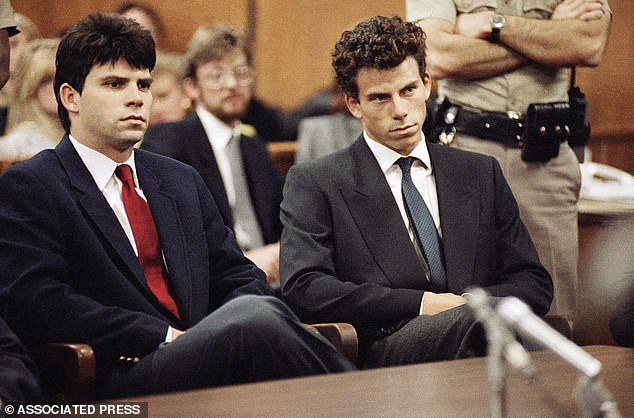 Lyle, left, and Erik Menendez sit in Beverly Hills Municipal Court on March 12, 1990, several months after their parents' murder