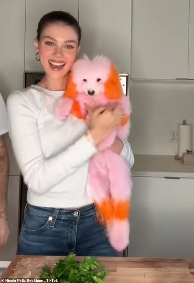 Nicola Peltz Beckham shocked fans on Saturday when she dyed her puppy bright pink and orange in a new TikTok video