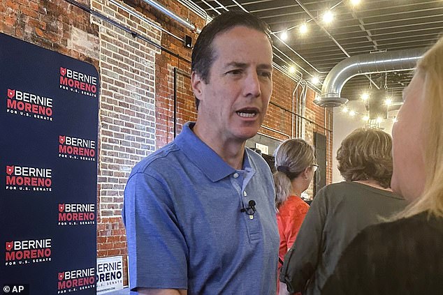 Republican Senate candidate Bernie Moreno at a campaign rally in August. The GOP candidate and Trump ally is facing criticism for his comments during a town hall meeting last week about women over 50 and abortion