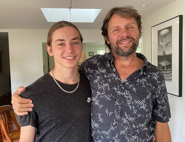 Jetson Gordon, 18, (left) with his father John Gordon (right) took a pill to help him sleep - but he didn't know it contained the powerful drug nitasene. He died of an overdose and now his father wants to warn others about the danger so it doesn't happen to anyone else