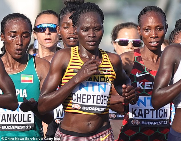 A Parisian sports venue has been named after Ugandan runner Rebecca Cheptegei (center)