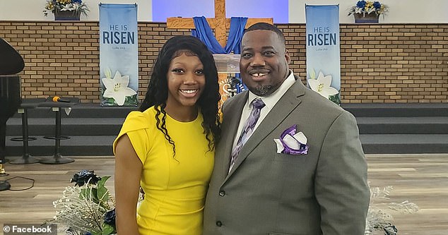 Harmony Oates in church with Pastor Bertheophilus 'Judge' Bailey on Father's Day 2022