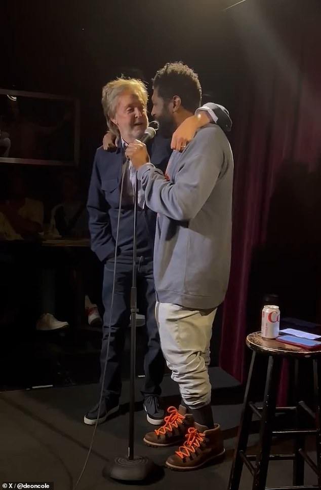 The audience at the Hollywood Improv in Los Angeles got the ultimate surprise guest on Tuesday night when Sir Paul McCartney briefly appeared on stage with comedian Deon Cole