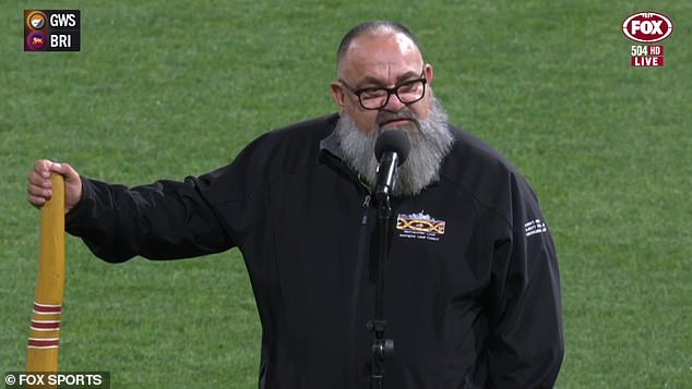 In his speech Welcome to Country by Brendan Kerin (pictured) from the Metropolitan Local Aboriginal Land Council during the AFL semi-final, he claimed the tradition was 'not a ceremony that we invented to cater to white people'