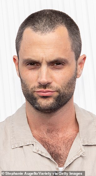 Penn Badgley debuted a dramatic buzzcut while attending the women's final between Aryna Sabalenka and Jessica Pegula at the 2024 US Open in Flushing, NY on Saturday