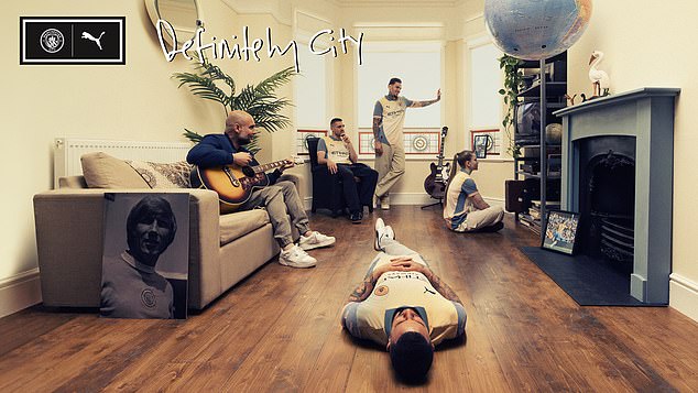 Pep Guardiola and Man City footballers including Kyle Walker and Ederson have recreated the iconic Oasis album cover for the unveiling