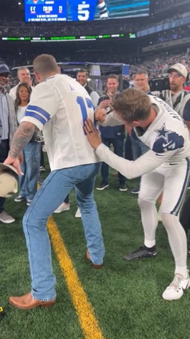 Dallas Cowboys kicker Brandon Aubrey signed famed singer Post Malone's jersey