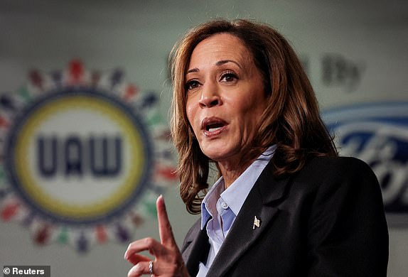 Democratic presidential candidate and U.S. Vice President Kamala Harris speaks at North Western High School in Detroit, Michigan, U.S., September 2, 2024. REUTERS/Brendan McDermid