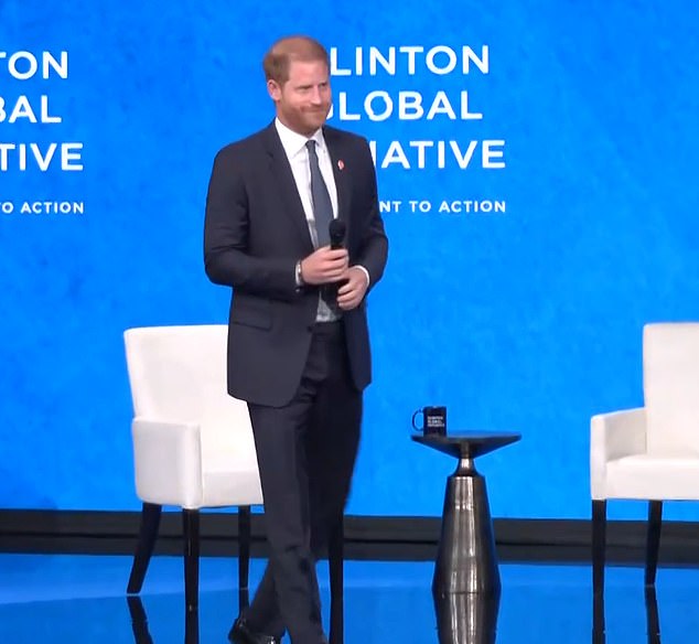 Prince Harry on stage at the 2024 Clinton Global Initiative event in New York today