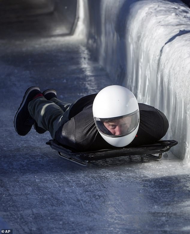 The Duke of Sussex slides around the track on a skeleton sled during a training camp for the Invictus Games Prince Harry, the Duke of Sussex, slides around the track on a skeleton sled during a training camp for the Invictus Games in February