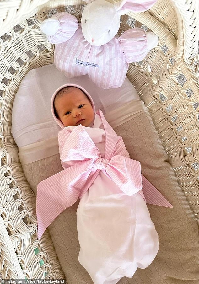 Alice shared photos of her fourth baby, Margot, wrapped in pink fabric