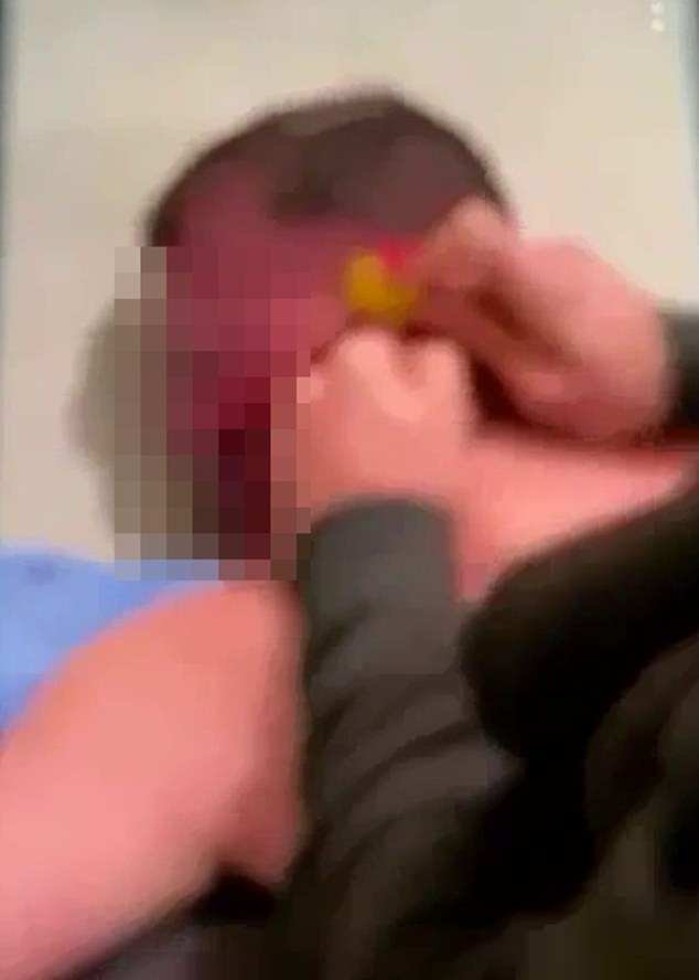 Pictured: The man is attacked with the weapon during the horrific attack at a British maximum security prison