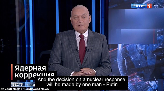 Russia's president is probably 'tired' of being taunted by the West, warned Dmitry Kiselyov, 70, seen as the tyrant's trusted mouthpiece