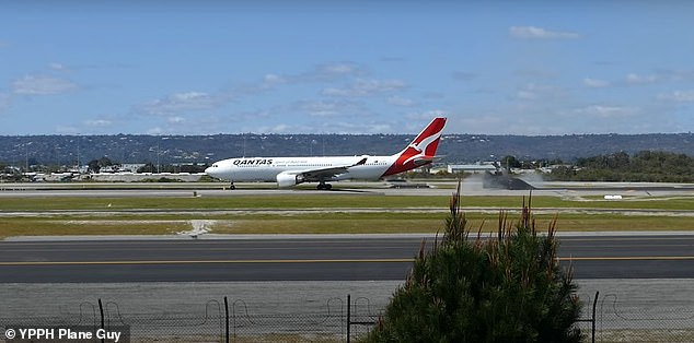 Astonishing footage showed fragments of the runway floating in the air as Qantas flight QF71 took off for Singapore