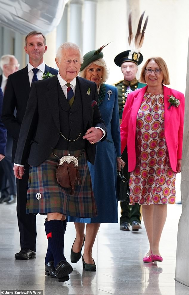 The King and Queen yesterday at the Scottish Parliament in Edinburgh