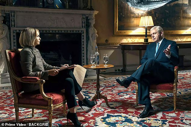 Emily reflected on her historic interview with Prince Andrew in 2019 when she appeared on Good Morning Britain on Wednesday (a scene from A Very Royal Scandal is pictured)