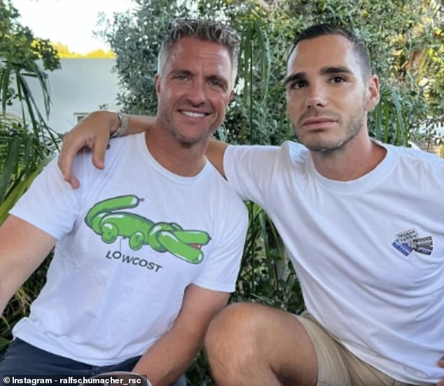 Ralf Schumacher (left) pictured with partner Etienne (right), his French business manager whom he met in Monaco