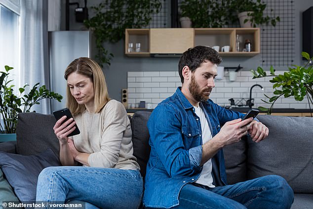 Relationship problems caused by social media, including 'online affairs' and 'always on the phone', account for nearly a third of divorce cases, lawyers say (file photo)