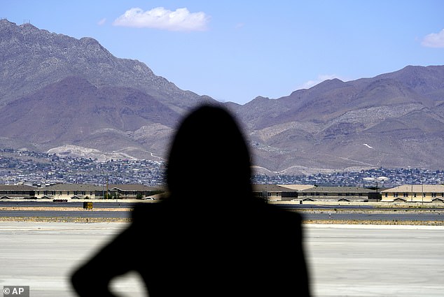 Vice President Kamala Harris stands far from the U.S.-Mexico border, June 25, 2021, at the airport after her tour of the U.S. Customs and Border Protection Processing Center in El Paso, Texas. She reportedly plans to visit the border for the second time as VP this week