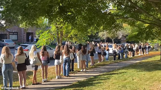 Images shared on social media by local man Chris Prater show a long line of students outside the rental property