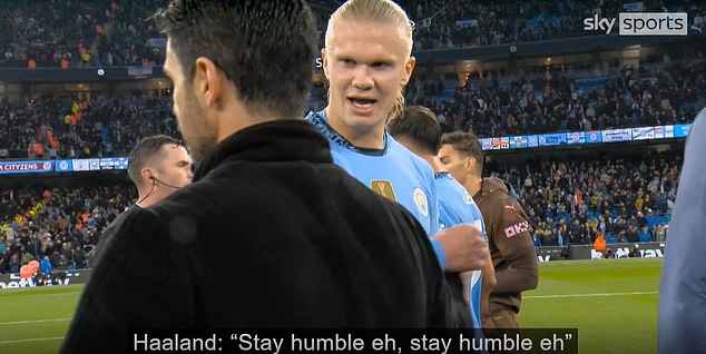 Erling Haaland told Mikel Arteta to 'stay humble' after Man City's 2-2 draw with Arsenal