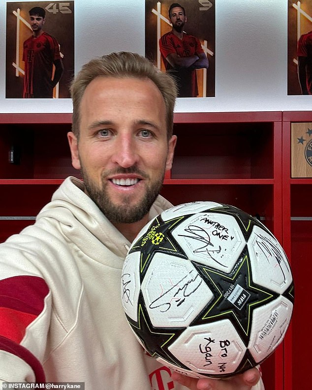 Harry Kane took home the signed match ball after helping himself to four goals in Bayern's 9-2 win