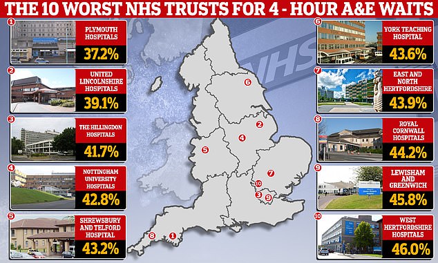 Under health service guidelines, 76 per cent of casualty patients should be admitted, transferred or discharged within four hours of being seen