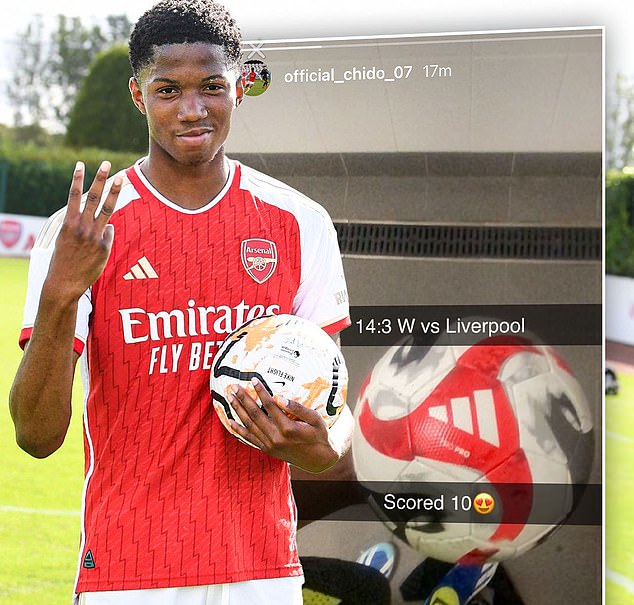 Striker Obi-Martin scored 10 goals in a single Under-16 match last season as Arsenal beat Liverpool 14-3