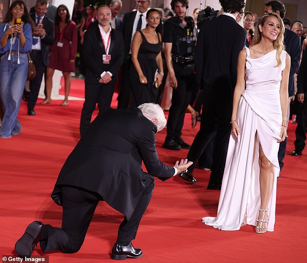 Richard Gere, 75, bowed to his wife Alejandra Silva, 41, on the red carpet as they attended the premiere of Wolfs at the Venice International Film Festival on Sunday