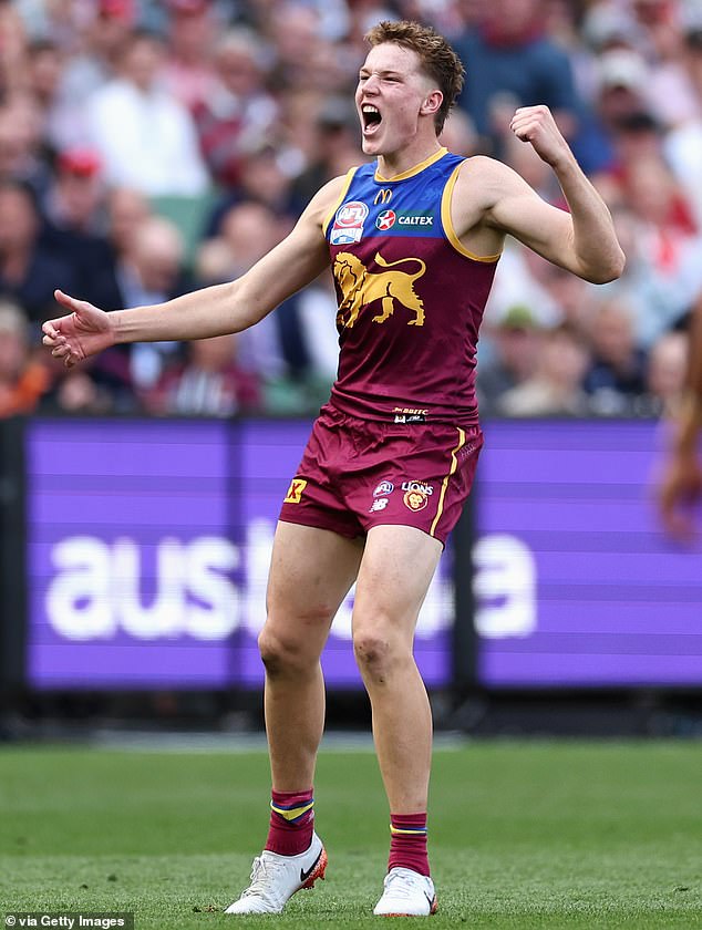 Brisbane took control early in the match and never looked like losing (Photo: Logan Morris celebrates a goal)