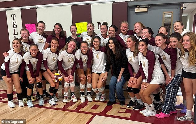 Selena Gomez surprised the Telluride High School girls volleyball team in Colorado after they asked her to sing the national anthem at their big game