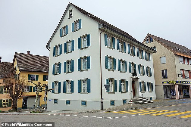 The couple kept two women locked in a small, windowless cage in their glamorous home in the Andelfingen region near Zurich, Switzerland, for up to 15 hours a day, a court heard (pictured: Andelfingen District Court)