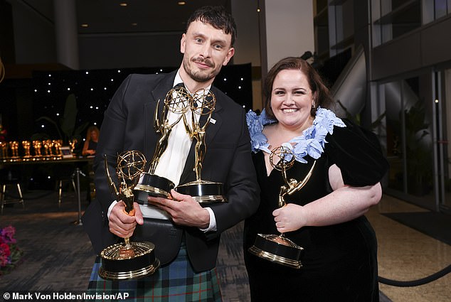 Baby Reindeer stars Richard Gadd and Jessica Gunning with their awards at last week's Emmy Awards