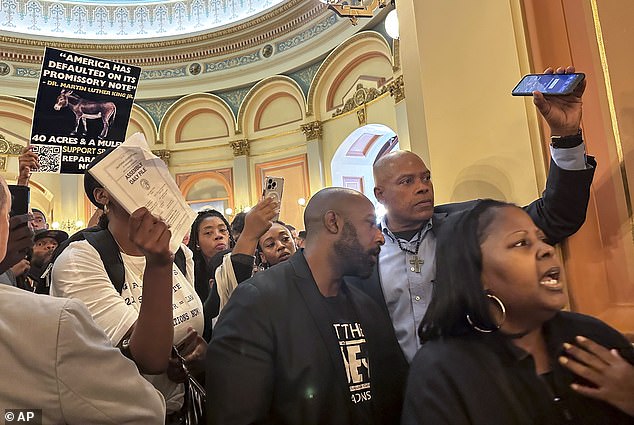 A protest broke out at the California State Capitol on Saturday after two delayed reparations payments for Black residents were apparently rejected