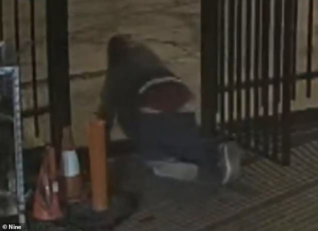 The man tried to crawl away, his pants falling down, before he was spotted by an officer