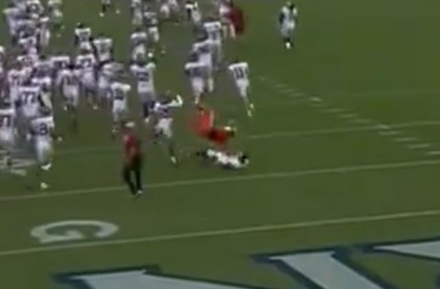 An Auburn cheerleader knocked down an Oklahoma football player Saturday afternoon