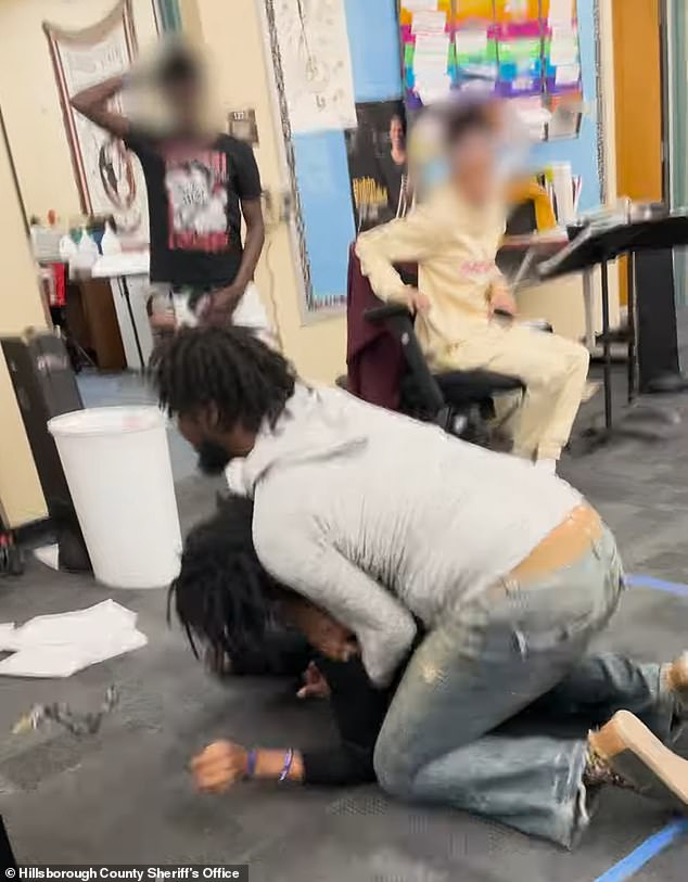 The footage was reportedly filmed on January 18 at Progress Village Middle School in Florida, leading to the arrest of teacher Bennie Leverett on charges of child abuse