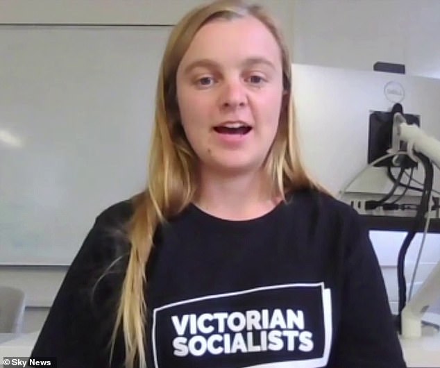 Pro-Palestinian student activist Megan Guy (pictured) gained national attention after she confronted Woolworths CEO Amanda Bardwell at a store in Wollongong on Tuesday