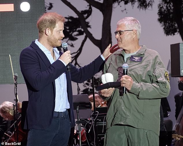 Prince Harry honors Santa Barbara helicopter pilot at Kevin Costner's One805Live! event