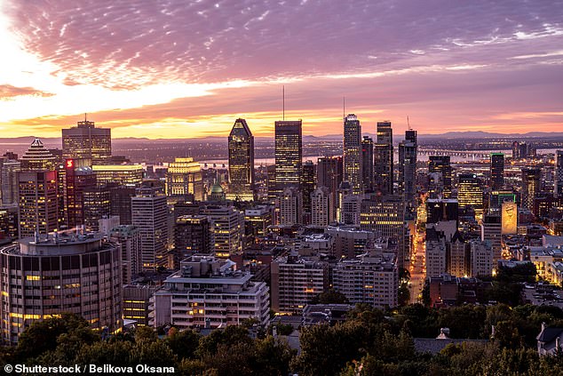 Colbert seemed humble as he introduced Trudeau, eager to learn more about America's neighbor to the north. Pictured, the twinkling lights of Montreal