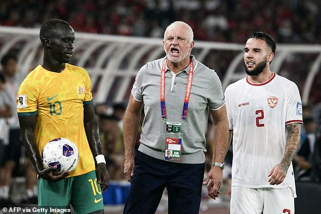 Arnold (pictured centre during Australia's goalless World Cup qualifier against Indonesia this month) is on track to leave the top position he has held since 2018