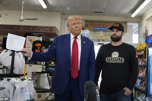 Trump visited a local grocery store chain in western Pennsylvania on Monday, where he helped pay for a woman's groceries out of his own pocket