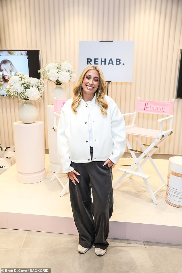 Stacey Solomon couldn't keep the smile off her face as she attended the first in-store launch of her haircare brand REHAB on Saturday, shortly after scooping her first National Television Award