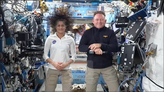 Sunita Williams (L) and Barry 'Butch' Wilmore answered questions live Friday from the International Space Station, where they have been stranded for more than three months