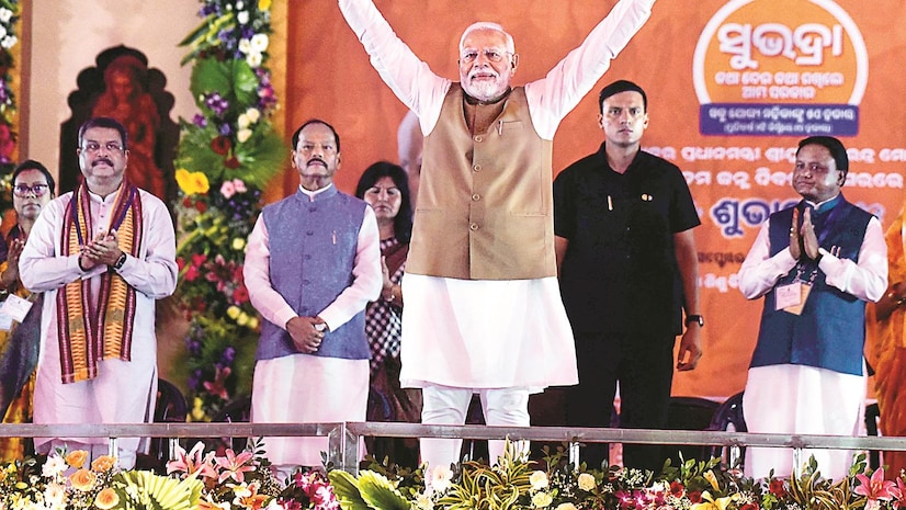 Prime Minister Narendra Modi at the launch of the Subhadra Yojana in Bhubaneswar on Tuesday photo: pti