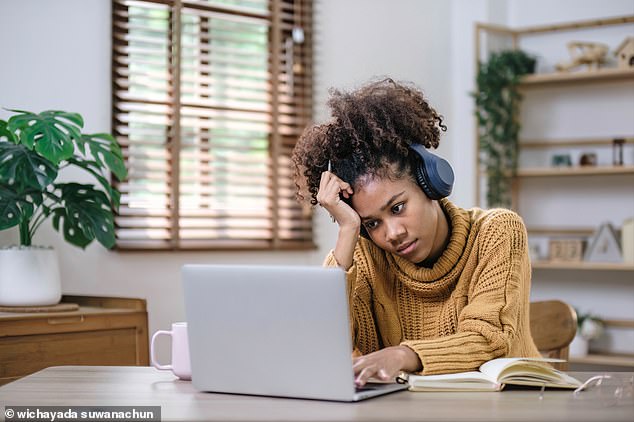 Spending hours on video calls can be tiring, manifesting as physical, emotional or cognitive fatigue – also known as 'videoconferencing fatigue' (file photo)