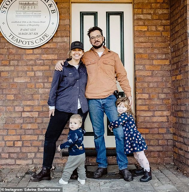 Edwina Bartholomew has broken her silence on social media following her shocking admission on Friday that she has cancer. Pictured: Edwina and Neil with their children Molly and Tom