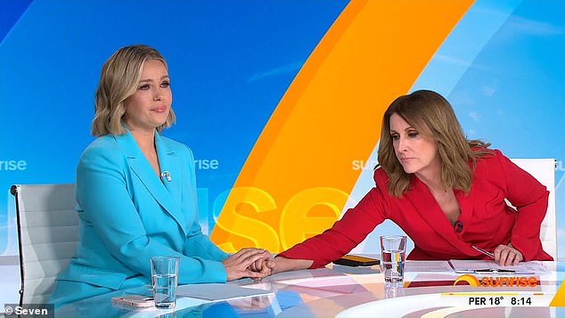 Edwina Bartholomew, 41, has revealed she has been diagnosed with cancer in a tear-jerking on-air confession on Friday's Sunrise. Pictured left with co-star Natalie Barr