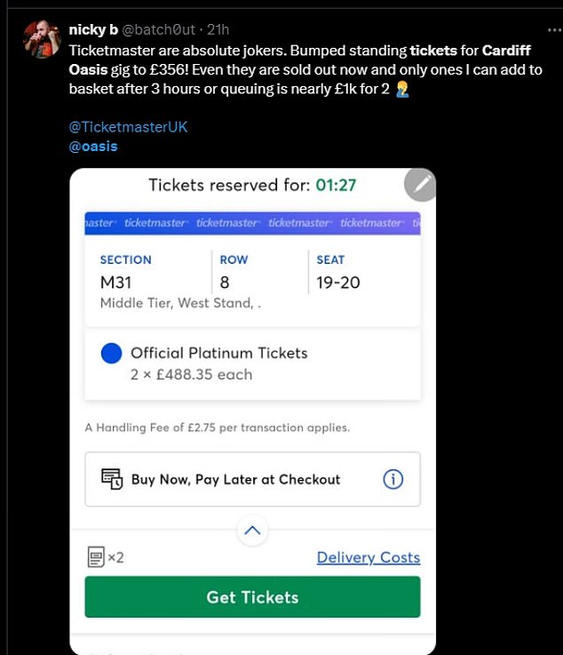 Furious Oasis fans took to social media to criticise prices on Ticketmaster after they went up due to 'dynamic pricing'