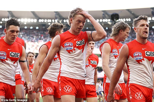 Sydney Swans captain Callum Mills (centre) will not play in this year's AFL Grand Final